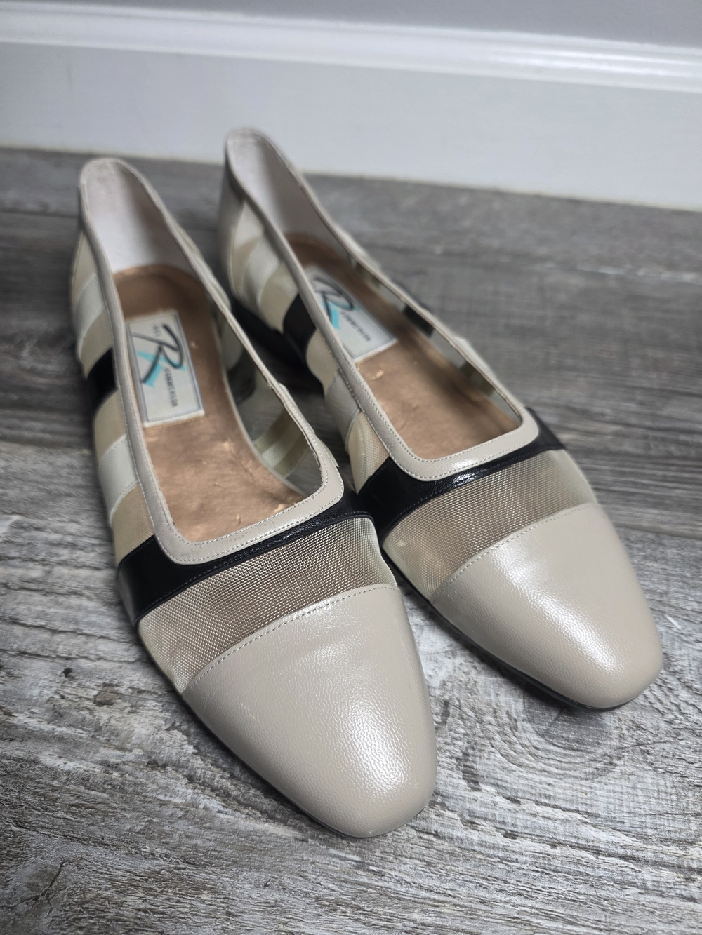 Ros Hommerson Vintage 90s Womens Leather Cap Toe Colorblock Mesh Flats Sz 10.5 N